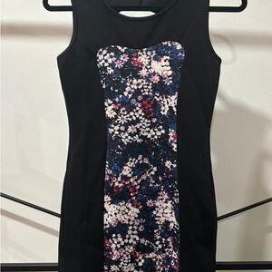 Floral Panel Black Dress